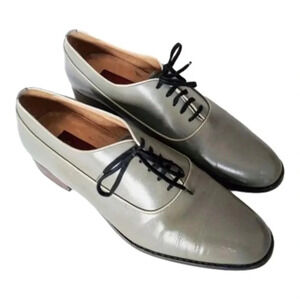 Vintage 1970s Oxford Leather Grey Men Shoes Lace Up Gray Size 8.5 D